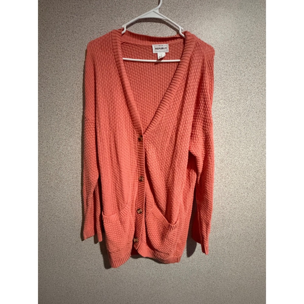 For‎ The Republic Coral Pink Cotton Knit Button Front Cardigan Sweater Large